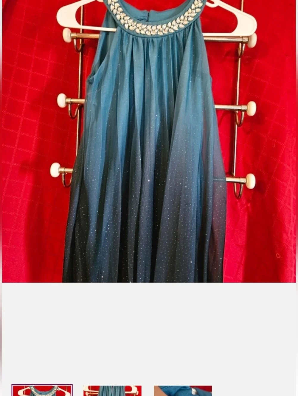 Speechless Girls 7 Blue Ombre Pleated Sleeveless Dress Crystal Beaded Neckline